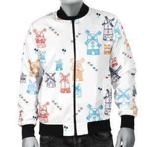 Hand Drawn Windmill Pattern Men Bomber Jacket