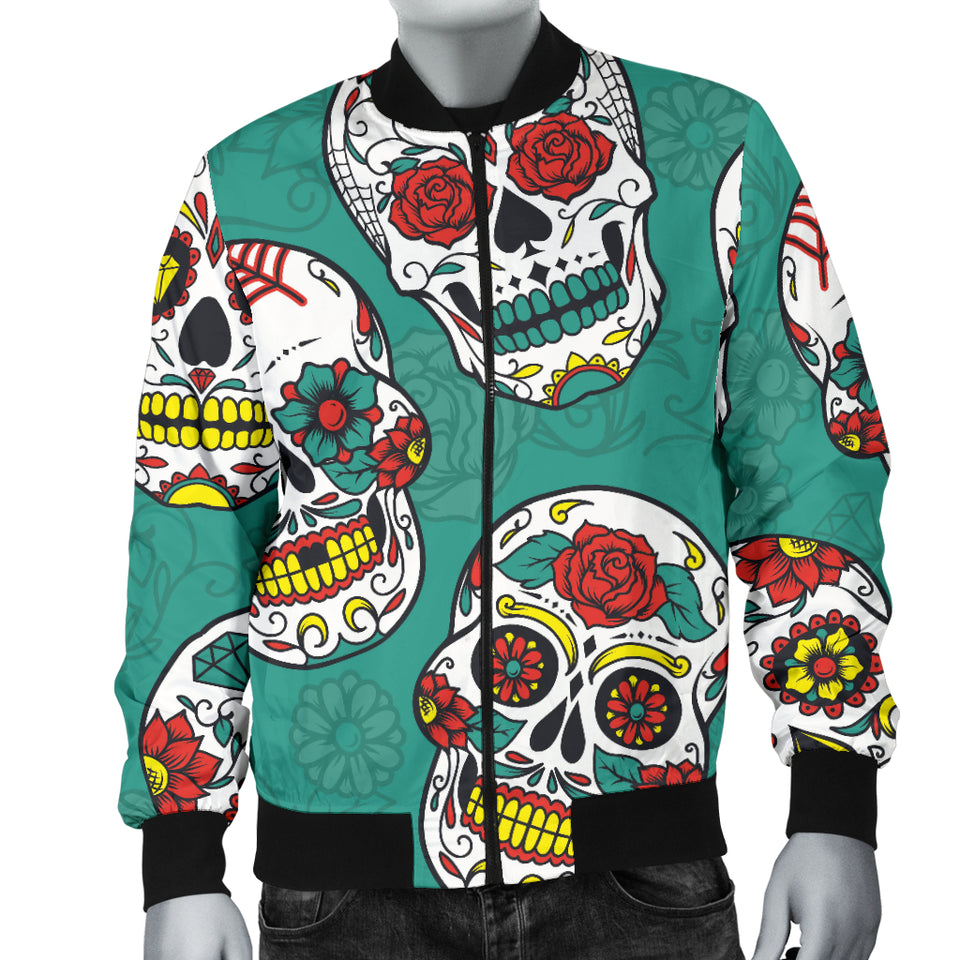 Suger Skull Pattern Green Background Men Bomber Jacket