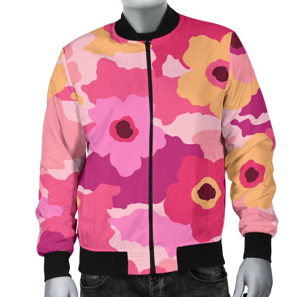 Pink Camo Camouflage Flower Pattern Men Bomber Jacket