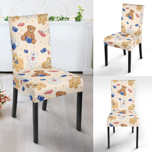 Teddy Bear Pattern Print Design 01 Dining Chair Slipcover