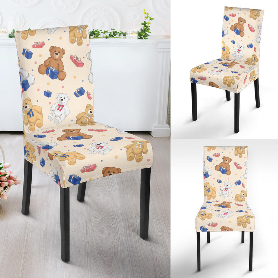 Teddy Bear Pattern Print Design 01 Dining Chair Slipcover