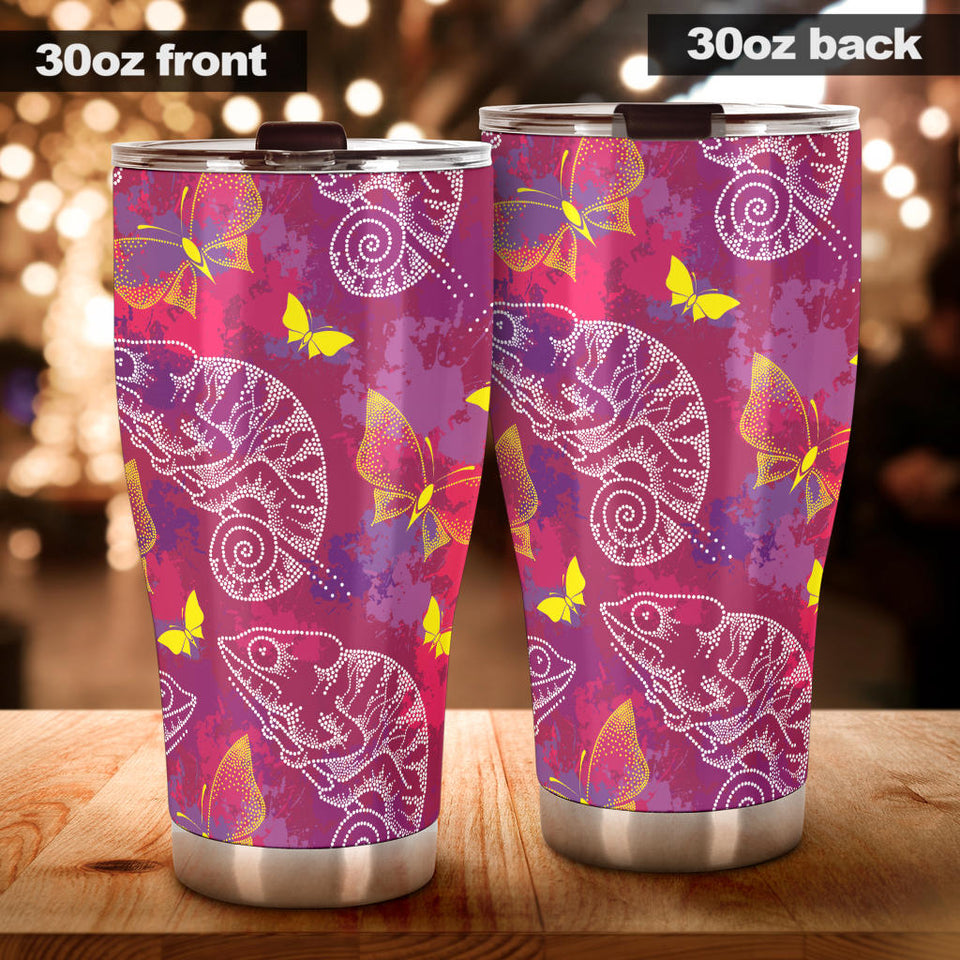 Pink Chameleon Lizard Butterfly Pattern Tumbler