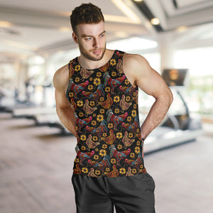 Rooster Chicken Flower Pattern Men Tank Top