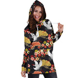 Japanese Crane Pattern Women Hoodie Dress