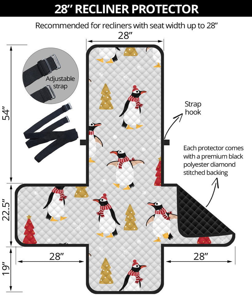 Penguin Christmas Tree Pattern Recliner Cover Protector