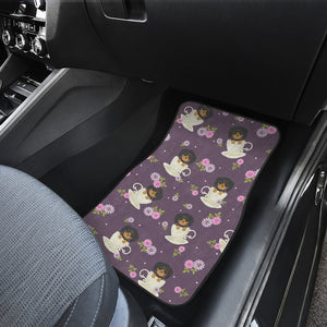 Dachshund in Coffee Cup Flower Pattern Front Car Mats