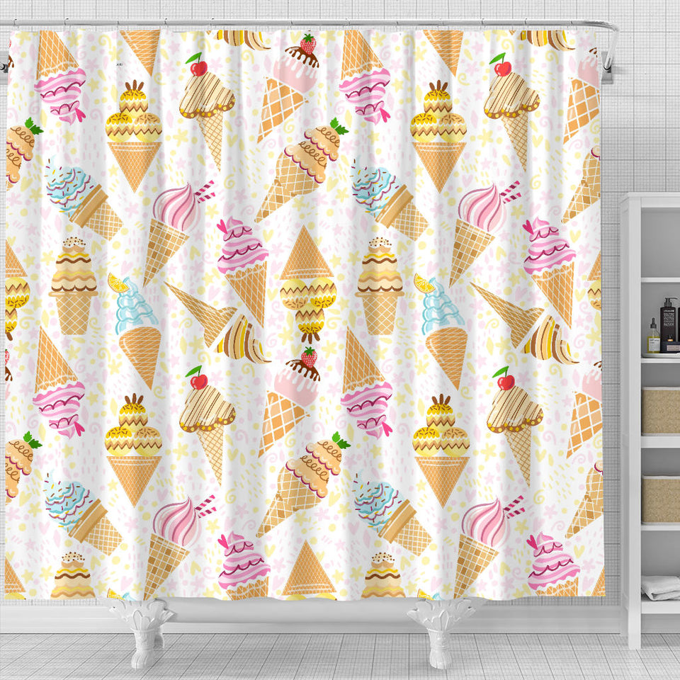 Ice Cream Cone Pattern Background Shower Curtain Fulfilled In US