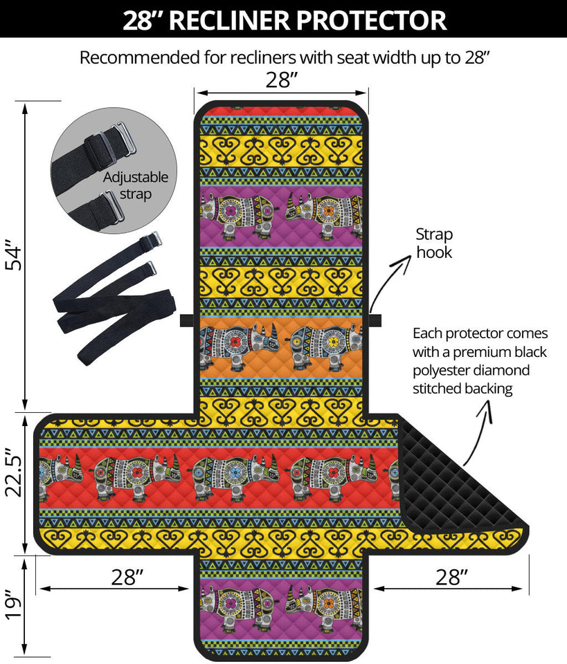 Rhino African Afro Dashiki Adinkra Kente Pattern Ethnic Motifs Recliner Cover Protector