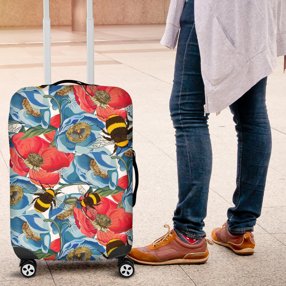 Bee Red and Blue Hibiscus Pattern Luggage Covers