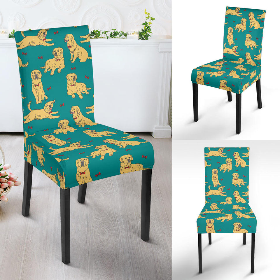 Golden Retriever Pattern Print Design 05 Dining Chair Slipcover