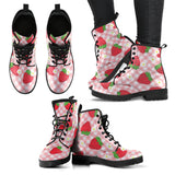 Strawberry Pattern Stripe Background Leather Boots