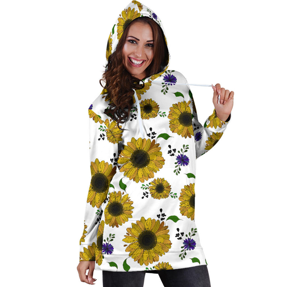 Sunflower Pattern Background Women Hoodie Dress