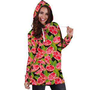 Grapefruit Leaves Pattern Women Hoodie Dress