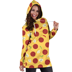 Pizza Salami Mushroom Texture Pattern Women Hoodie Dress