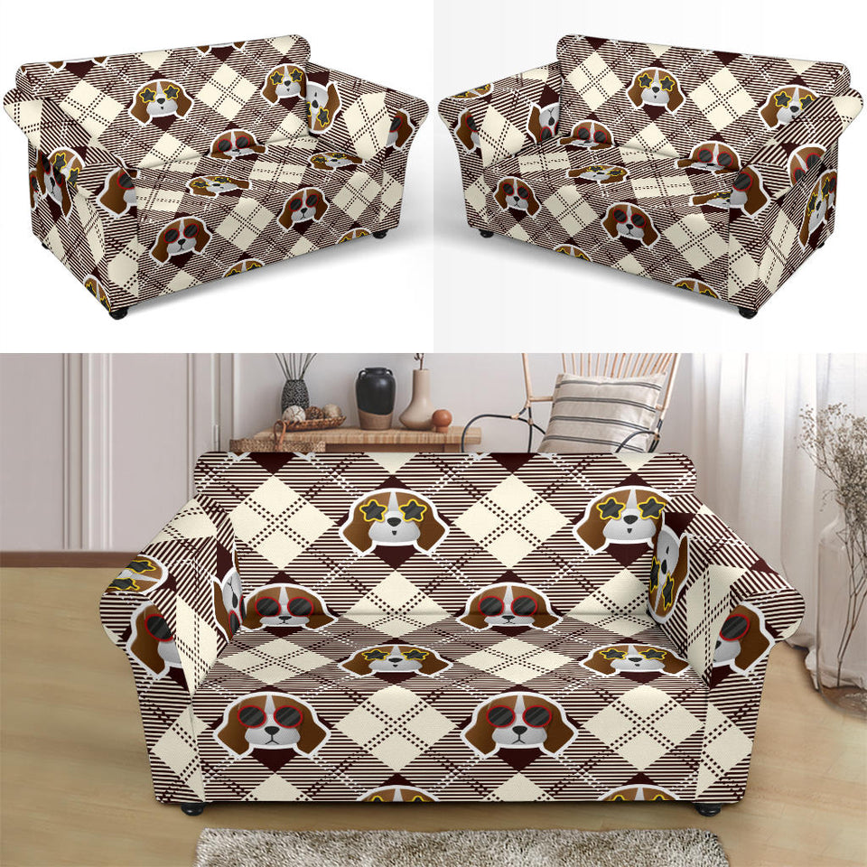 Beagle with Sunglass Pattern Loveseat Couch Slipcover