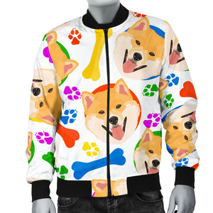 Shiba Inu Paw Bone Pattern Men Bomber Jacket