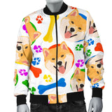 Shiba Inu Paw Bone Pattern Men Bomber Jacket