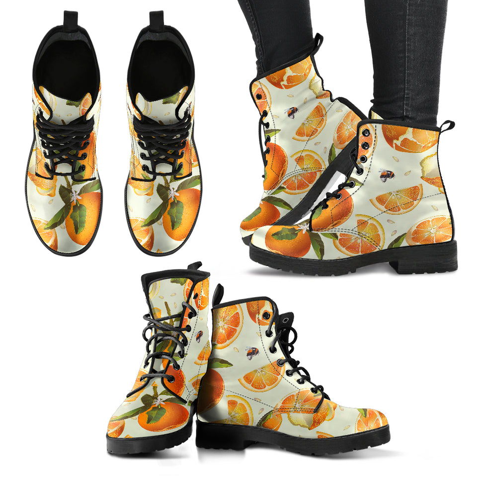 Orange Pattern Leather Boots