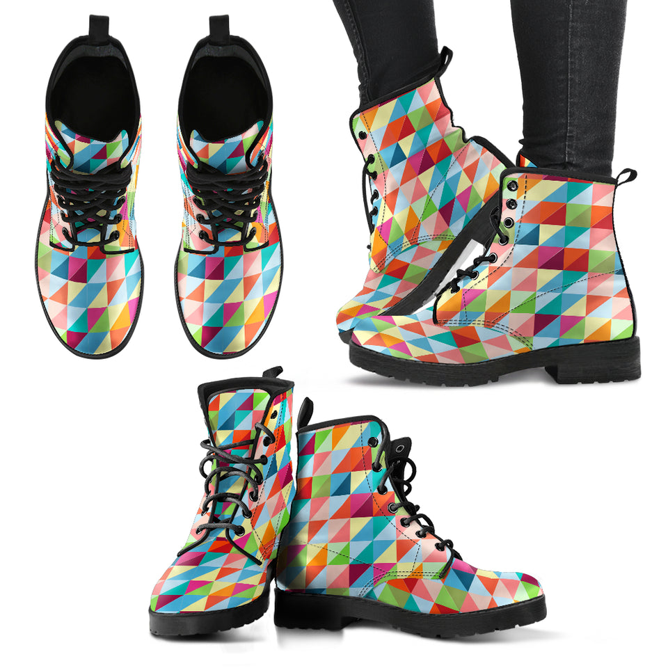 Rainbow Geometric Pattern Leather Boots