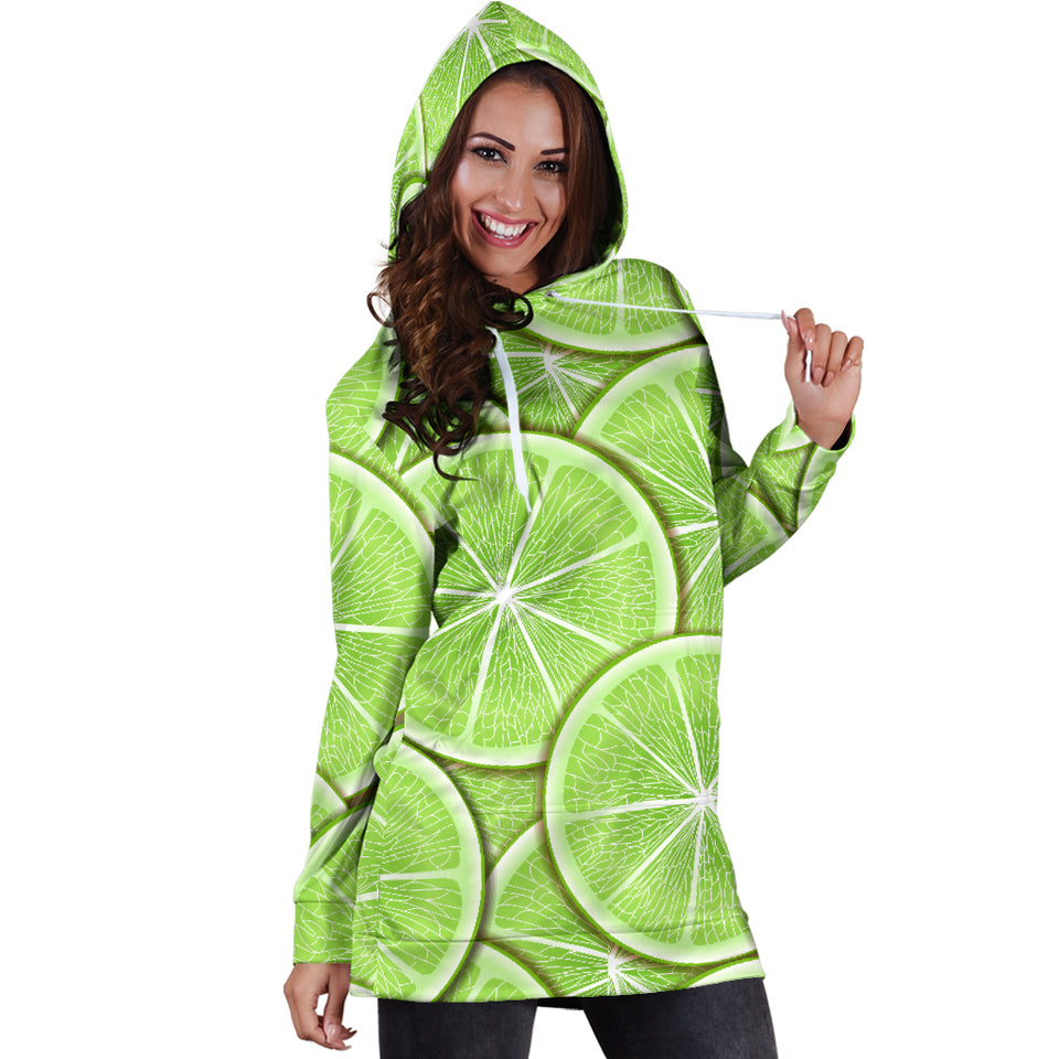 Sliced Lime Pattern Women Hoodie Dress