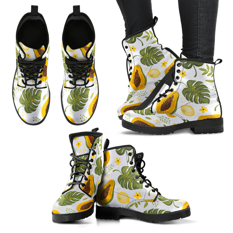 Papaya Leaves Flower Pattern Leather Boots