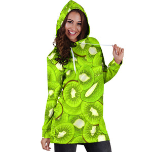 Sliced Kiwi Pattern Women Hoodie Dress