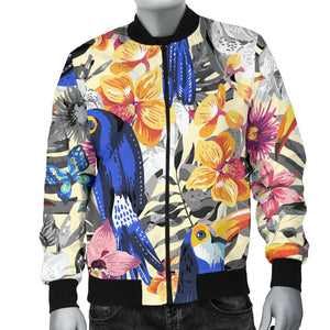 Toucan Leaves Flower Pattern Men Bomber Jacket