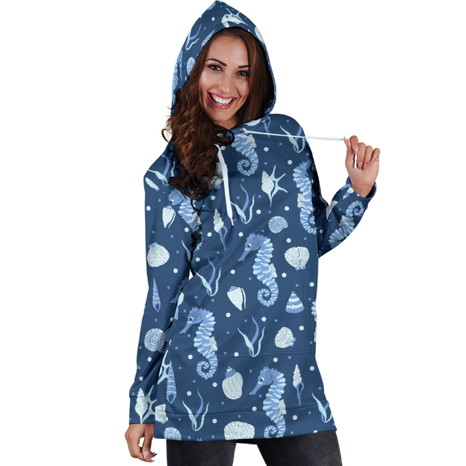 Seahorse Shell Pattern Women Hoodie Dress