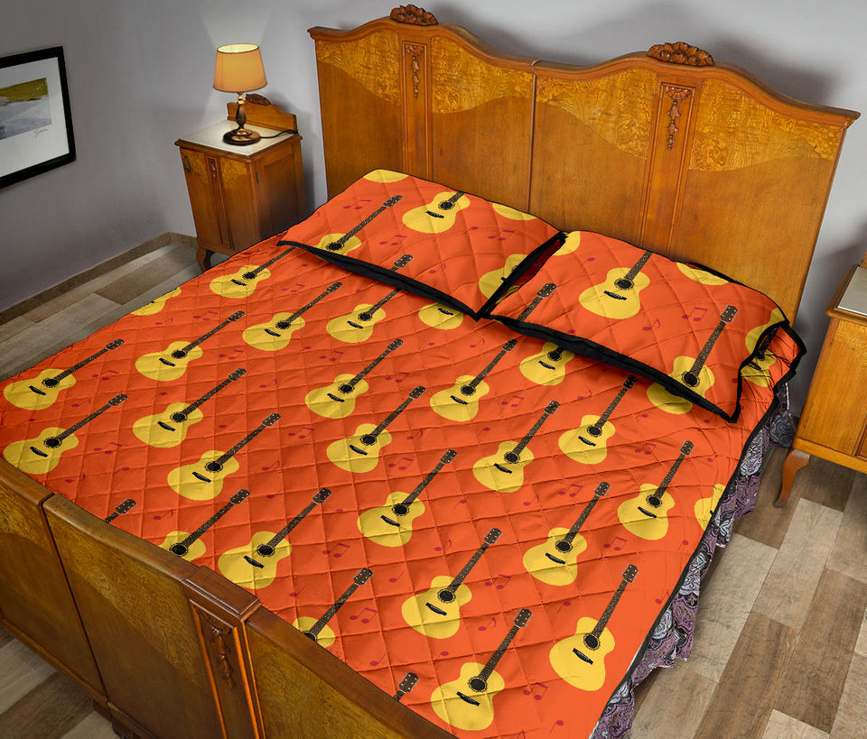 Classice Guitar Music Pattern Quilt Bed Set