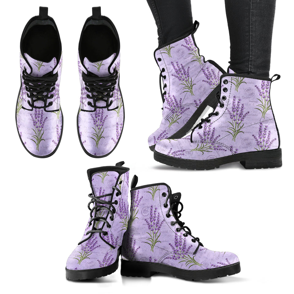 Lavender Pattern Background Leather Boots