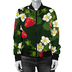 Strawberry Pattern Background Women Bomber Jacket