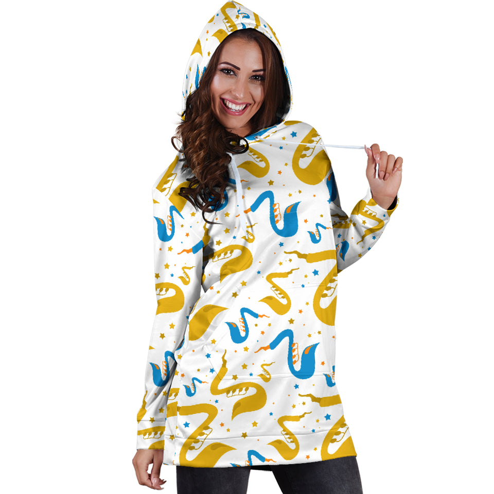 Saxophone Pattern Women Hoodie Dress