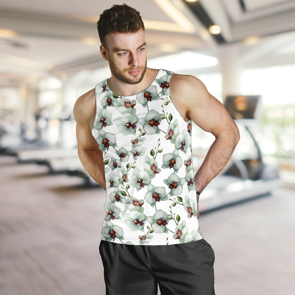 White Orchid Pattern Men Tank Top