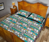 Owl Pattern Green Background Quilt Bed Set