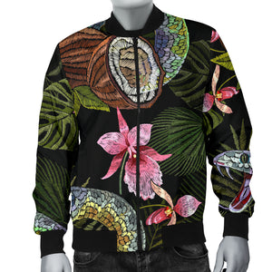 Snake Leaves Coconut Pattern Men Bomber Jacket