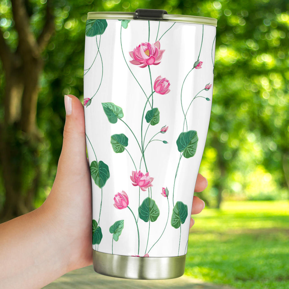 Pink Lotus Waterlily Flower Pattern Tumbler