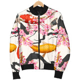 Colorful Koi Fish Carp Fish and Sakura Pattern Women Bomber Jacket
