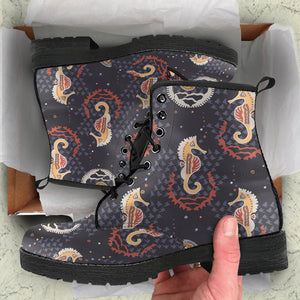 Seahorse Pattern Leather Boots