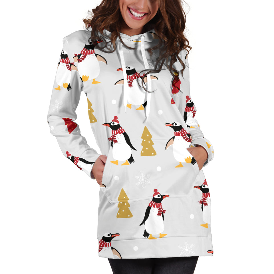 Penguin Christmas Tree Pattern Women Hoodie Dress