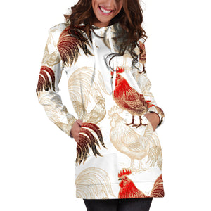 Rooster Chicken Pattern Women Hoodie Dress