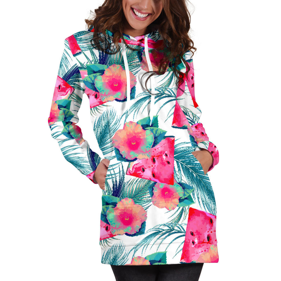 Watermelon Flower Pattern Women Hoodie Dress