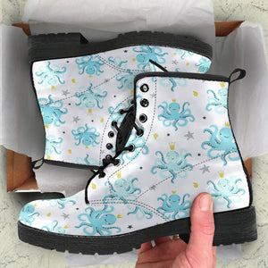 Octopus Blue Pattern Leather Boots