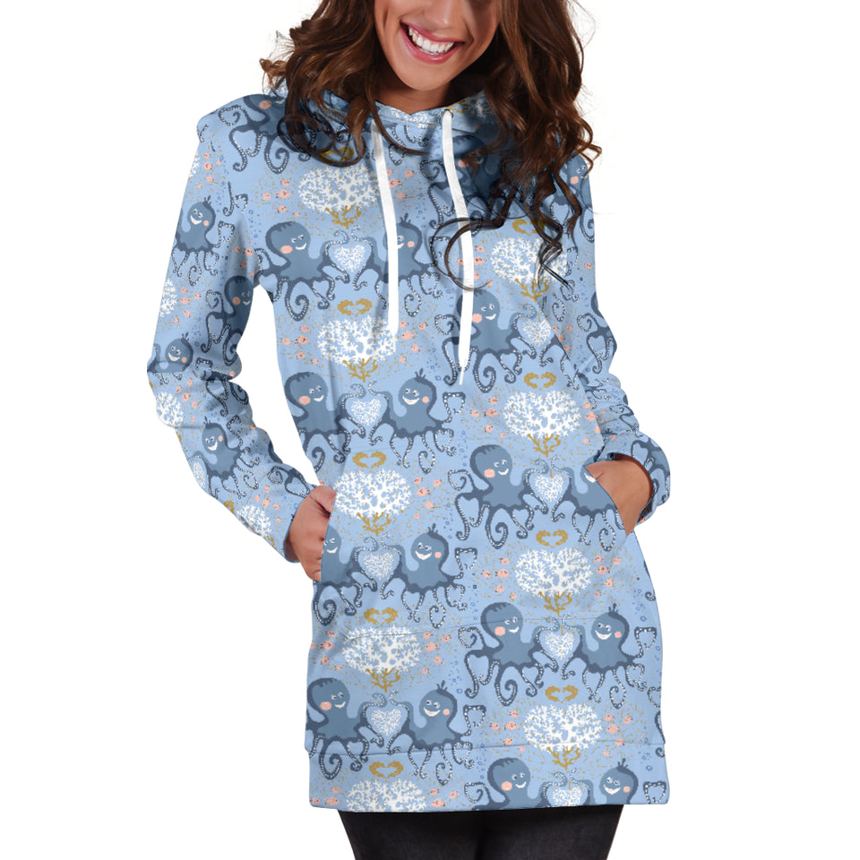 Octopus Heart Pattern Women Hoodie Dress