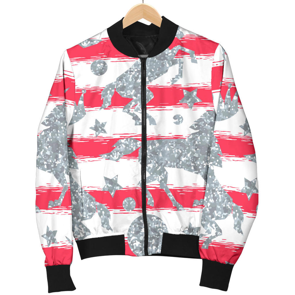 Unicorn Silver Pattern Women Bomber Jacket