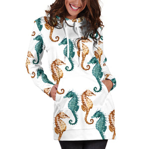 Seahorse Pattern Background Women Hoodie Dress