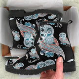 Owl Tribal Pattern Leather Boots