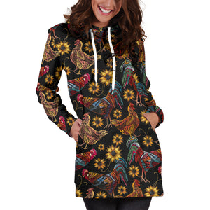 Rooster Chicken Flower Pattern Women Hoodie Dress