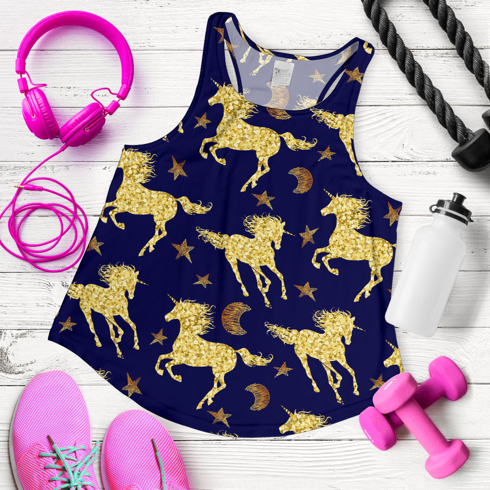 Unicorn Gold Pattern Women Racerback Tank Top