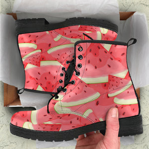 Watermelon Pattern Background Leather Boots