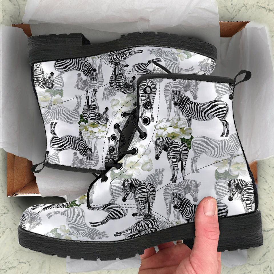 Zebra Pattern Leather Boots